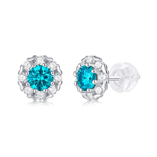 Fshion Blue Moissanite Cubic Zirconia Snowflake 925 Sterling Silver Stud Earrings