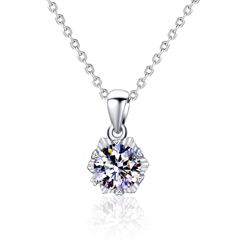 Women Moissanite CZ Hexagram Snowflake 925 Sterling Silver Necklace