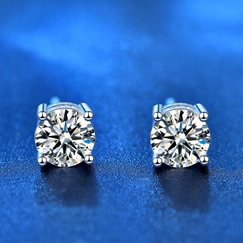 Simple Four Claw Moissanite CZ 925 Sterling Silver Stud Earrings