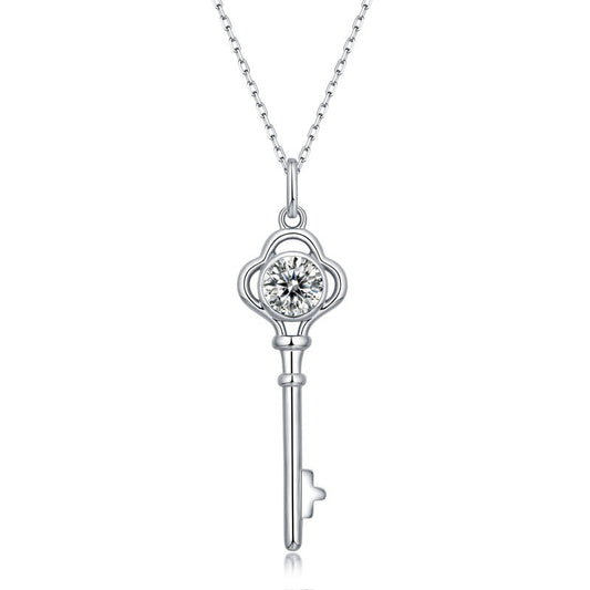 Women Moissanite CZ Key 925 Sterling Silver Necklace