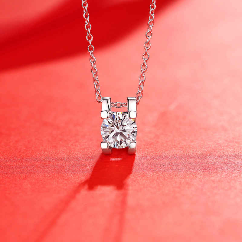 Simple Four Claw Moissanite CZ 925 Sterling Silver Necklace