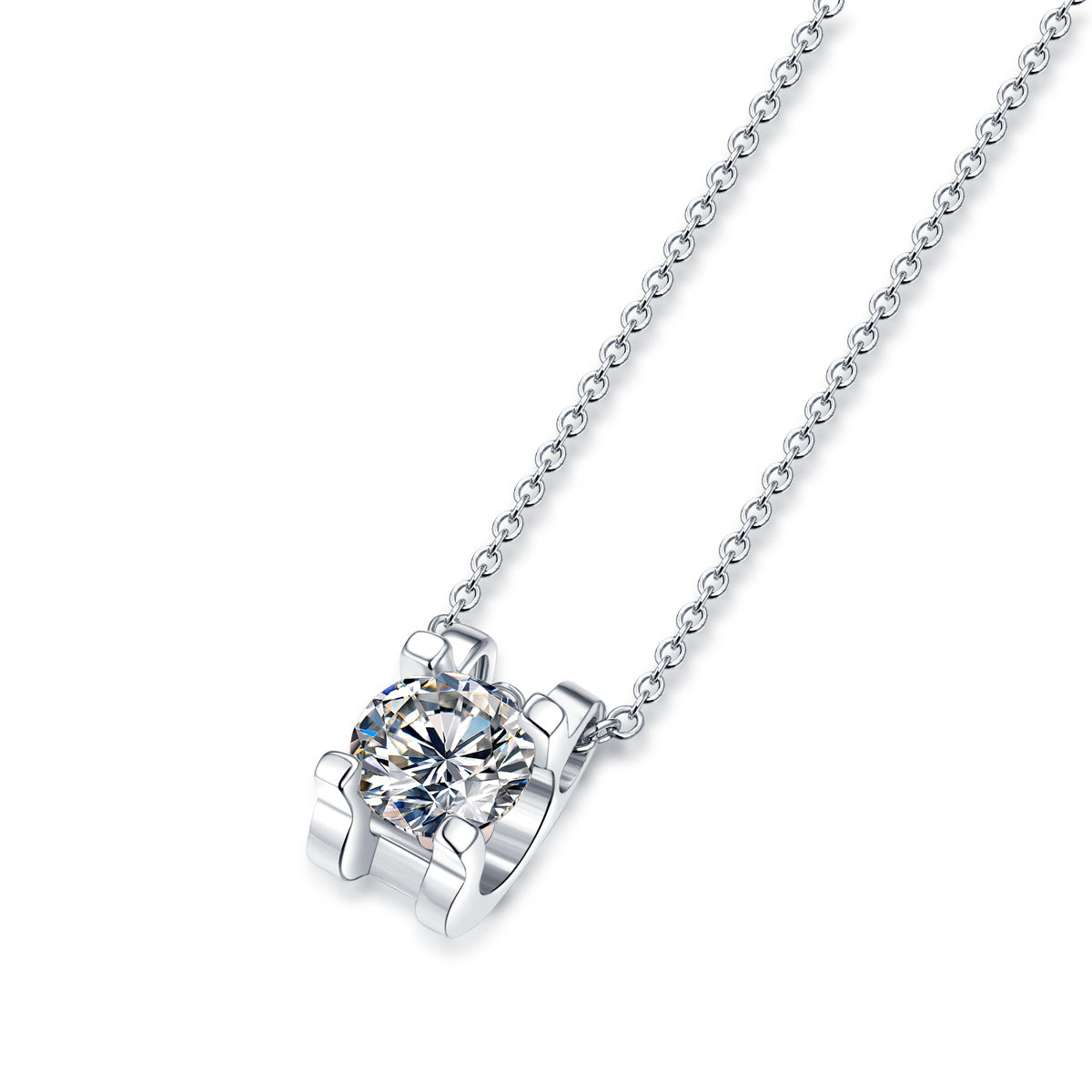 Simple Four Claw Moissanite CZ 925 Sterling Silver Necklace