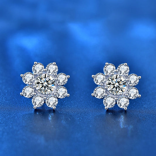 Office Moissanite CZ Sunflower 925 Sterling Silver Stud Earrings