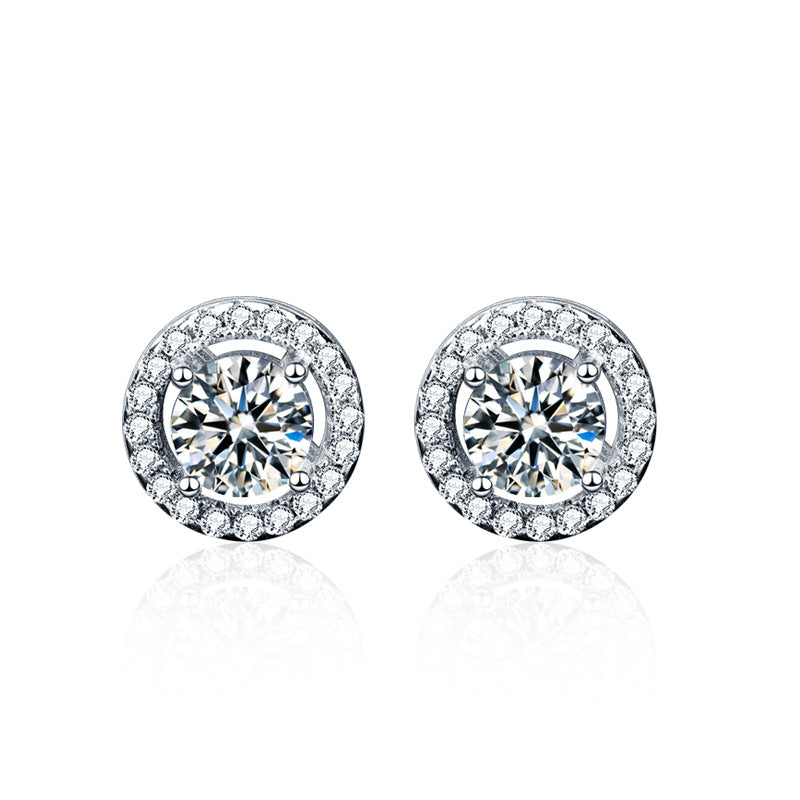 Geometry Round Moissanite CZ Simple 925 Sterling Silver Stud Earrings