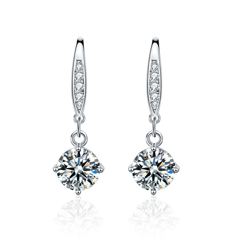 Elegant Round Moissanite CZ 925 Sterling Silver Dangling Earrings