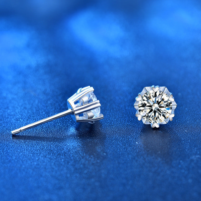 Minimalism Six Claw Moissanite CZ 925 Sterling Silver Stud Earrings