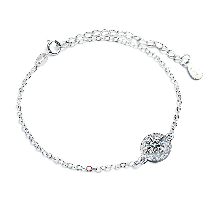 Women Round Moissanite CZ Flower 925 Sterling Silver Bracelet