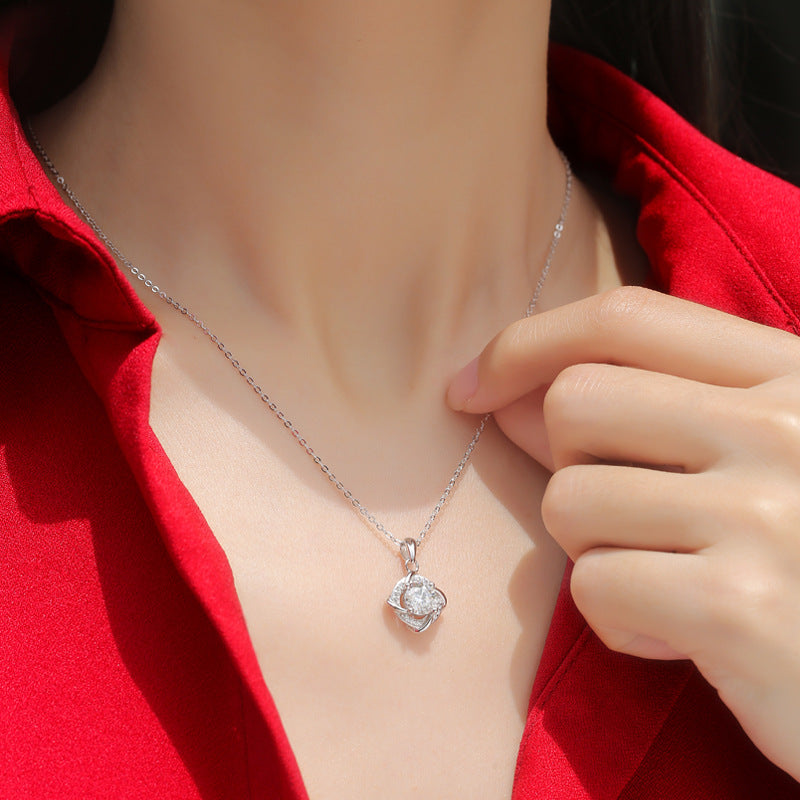 Elegant Moissanite CZ Rhombus 925 Sterling Silver Necklace