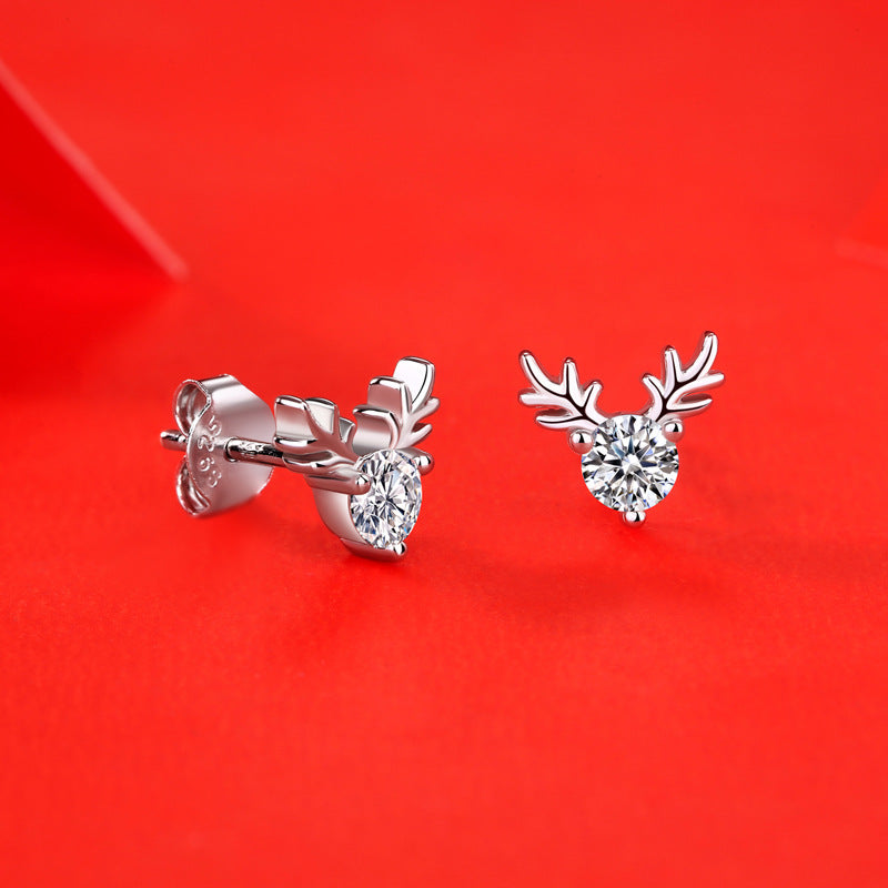 Graduation Moissanite CZ Deers 925 Sterling Silver Stud Earrings