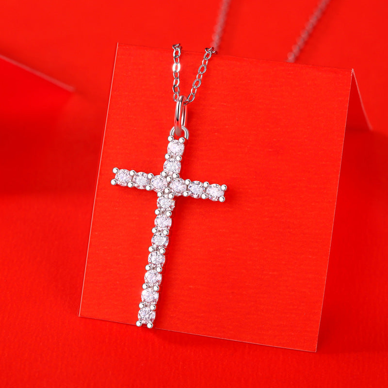 Classic Moissanite CZ Cross 925 Sterling Silver Necklace