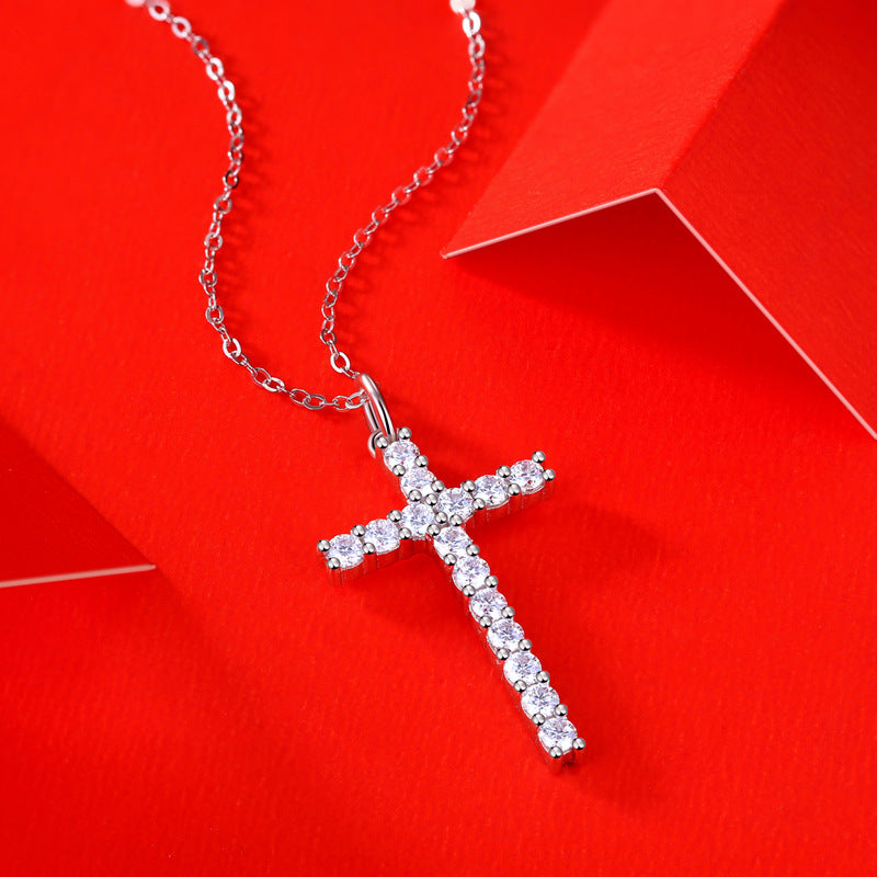 Classic Moissanite CZ Cross 925 Sterling Silver Necklace