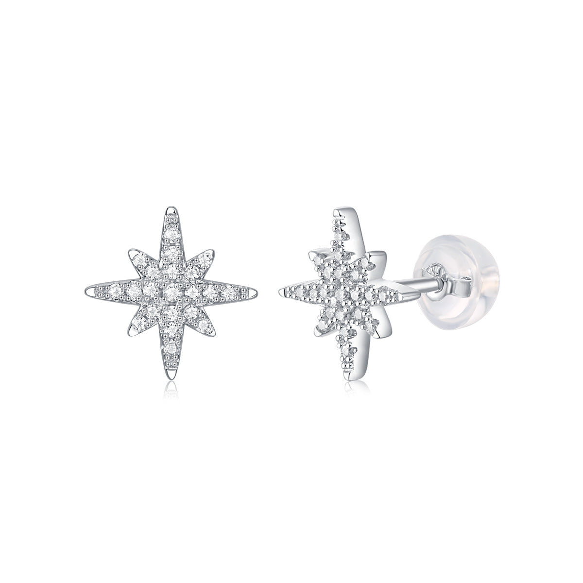 Girl  Shining Moissanite CZ Meteor Star 925 Sterling Silver Stud Earrings