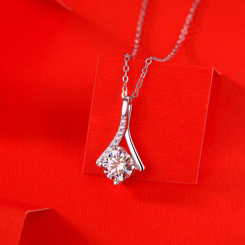 Party Moissanite CZ V Letter 925 Sterling Silver Necklace