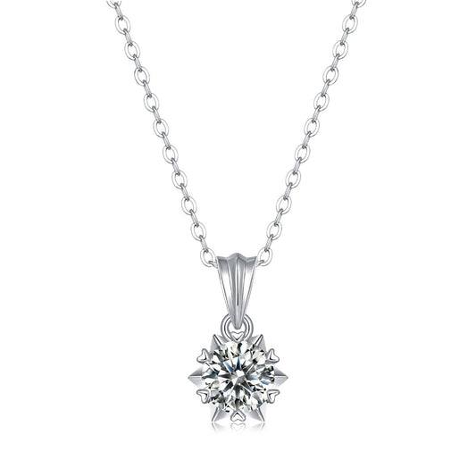 Promise Moissanite CZ Snowflake Rolo Chain 925 Sterling Silver Necklace