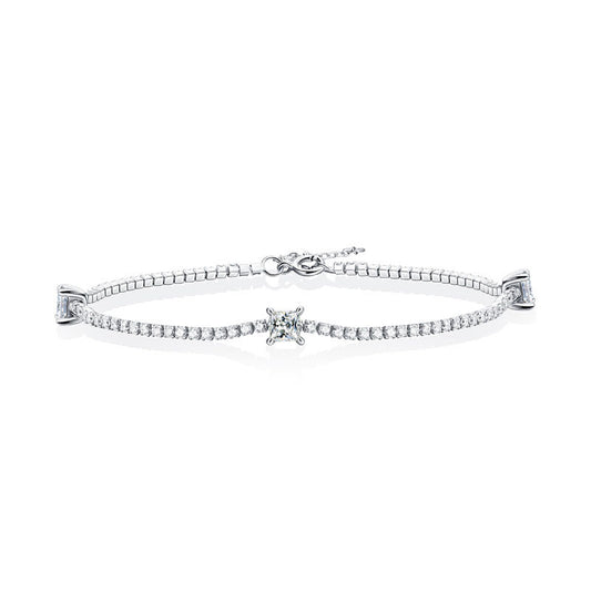 Party Square Moissanite CZ Chain 925 Sterling Silver Bracelet