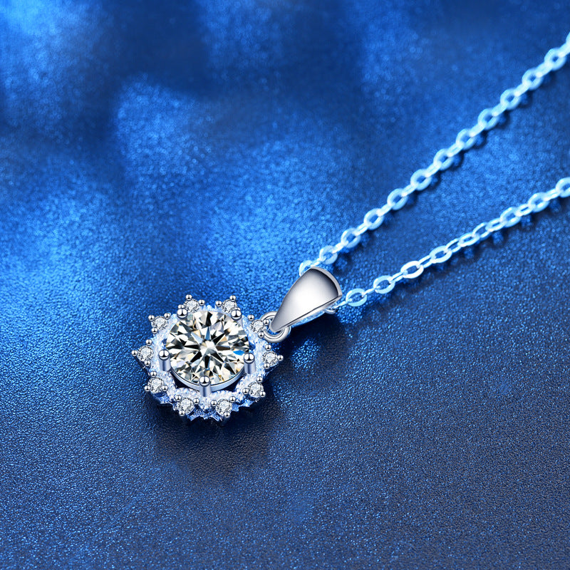 Beautiful Moissanite CZ Sun Flower 925 Sterling Silver Necklace