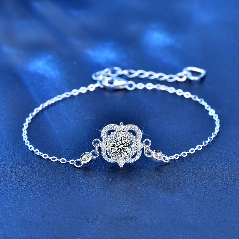 Lucky Moissanite CZ Four Leaf Clover Gift 925 Sterling Silver Bracelet