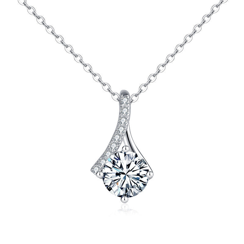 Lady Round Moissanite CZ Waterdrop 925 Sterling Silver Necklace