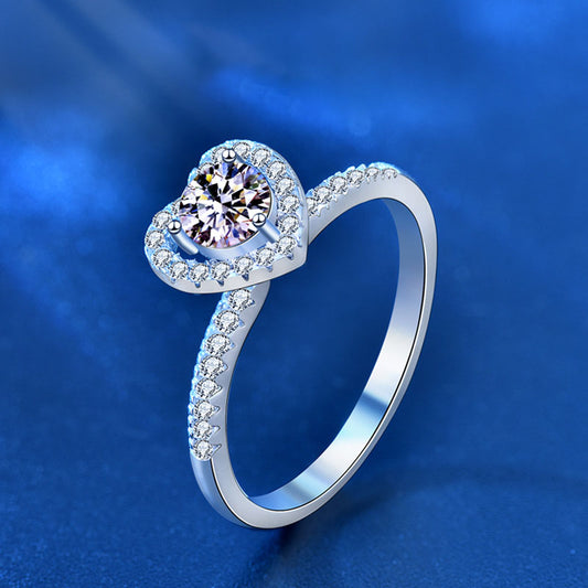 Honey Moon Moissanite CZ Heart 925 Sterling Silver Ring