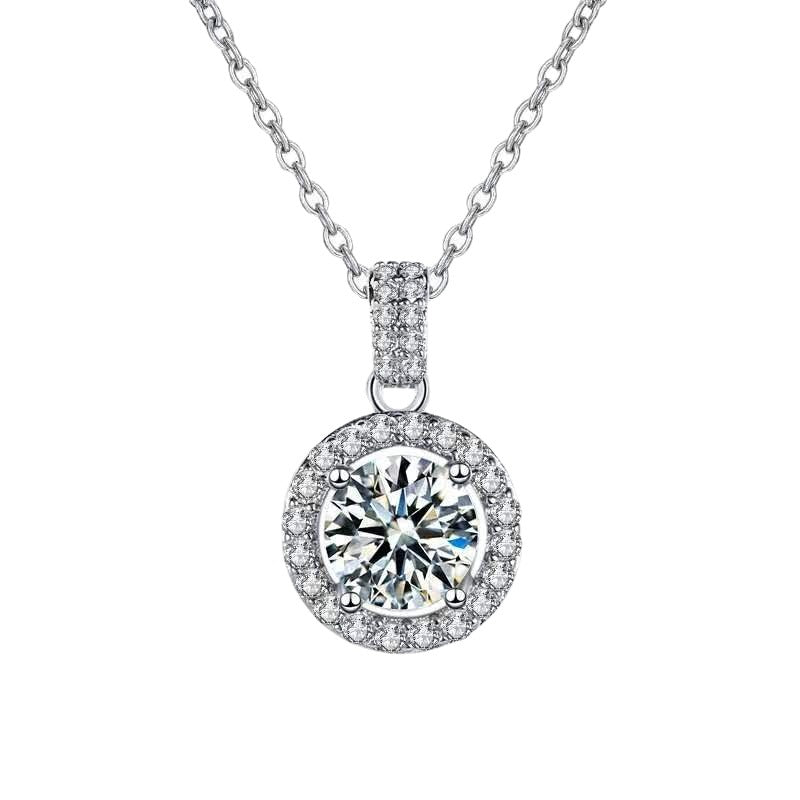 Casual Round Moissanite CZ Circle Border 925 Sterling Silver Necklace