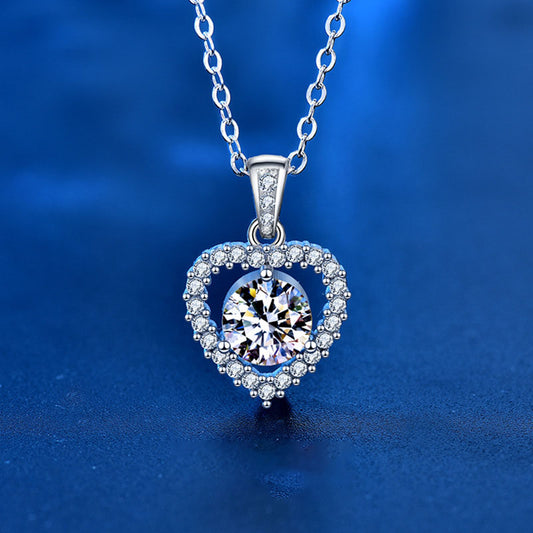 Wedding  Dancing Moissanite CZ Heart 925 Sterling Silver Necklace