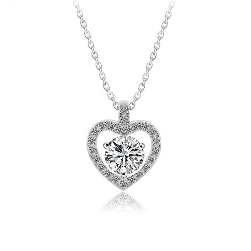 Wedding  Dancing Moissanite CZ Heart 925 Sterling Silver Necklace