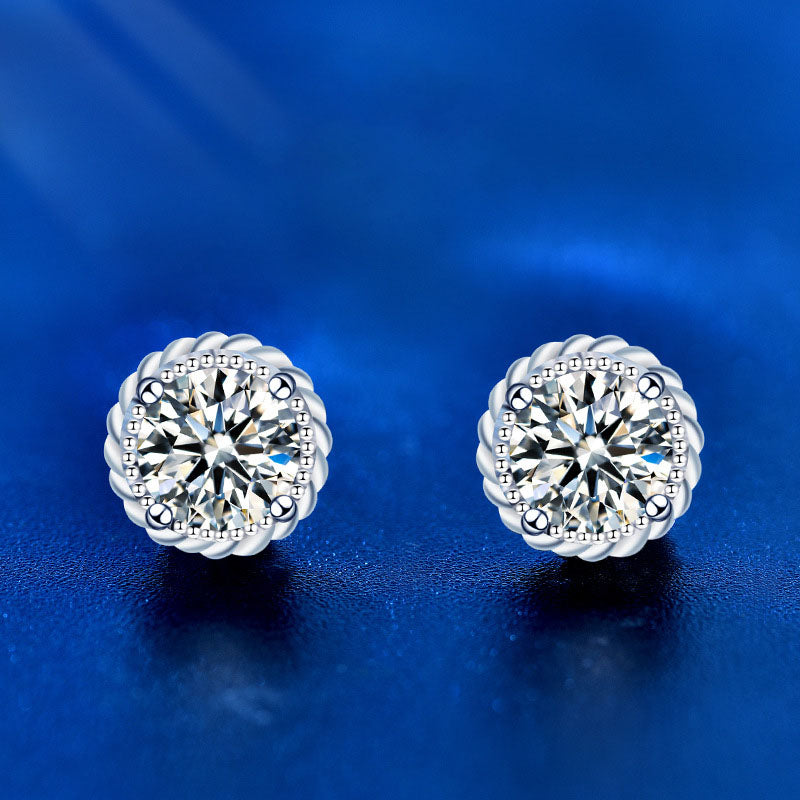 Classic Moissanite CZ Windmill 925 Sterling Silver Stud Earrings