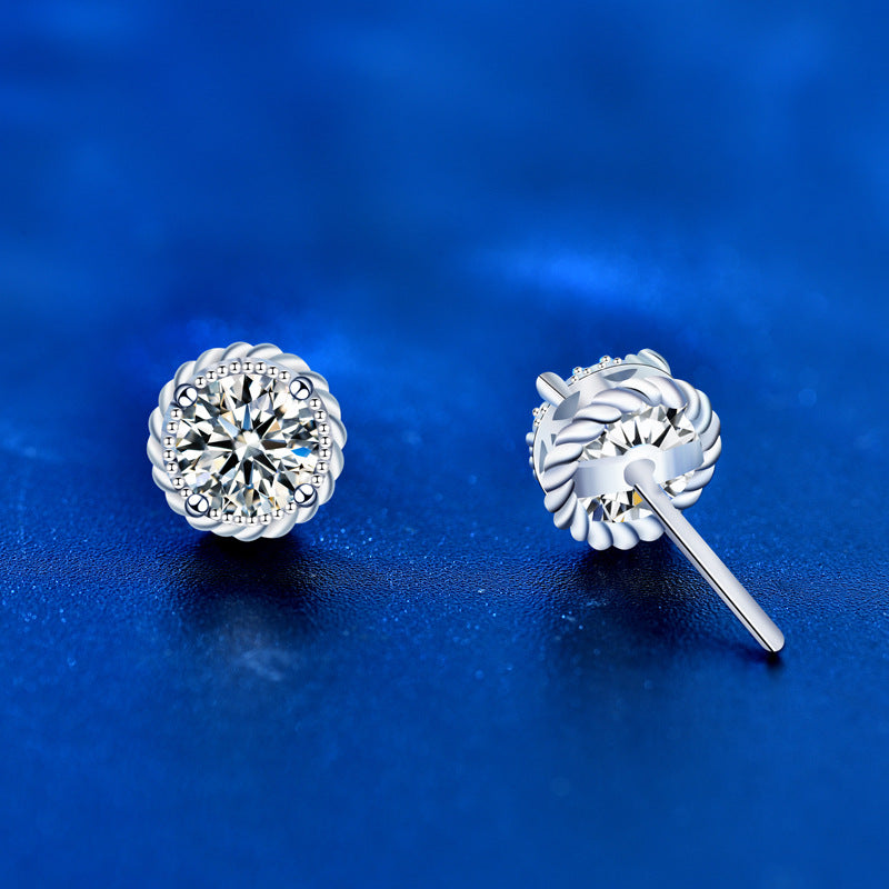 Classic Moissanite CZ Windmill 925 Sterling Silver Stud Earrings