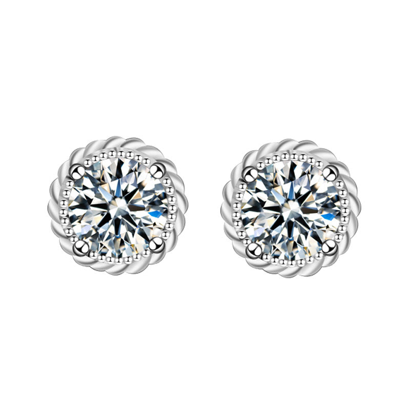 Classic Moissanite CZ Windmill 925 Sterling Silver Stud Earrings