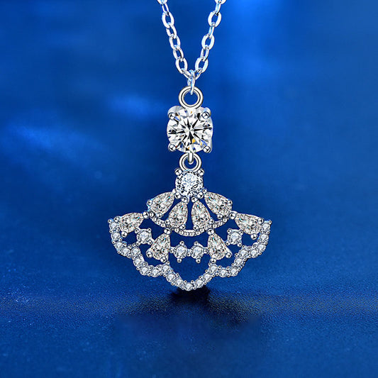 Girl Hollow Moissanite CZ Skirt 925 Sterling Silver Necklace