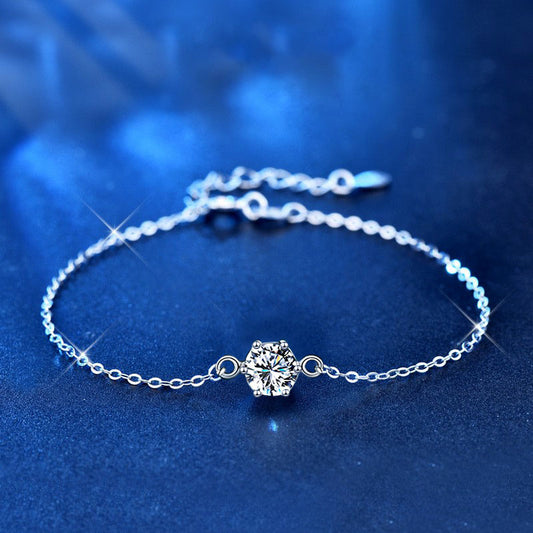 Simple Six Claw Round Moissanite CZ 925 Sterling Silver Bracelet