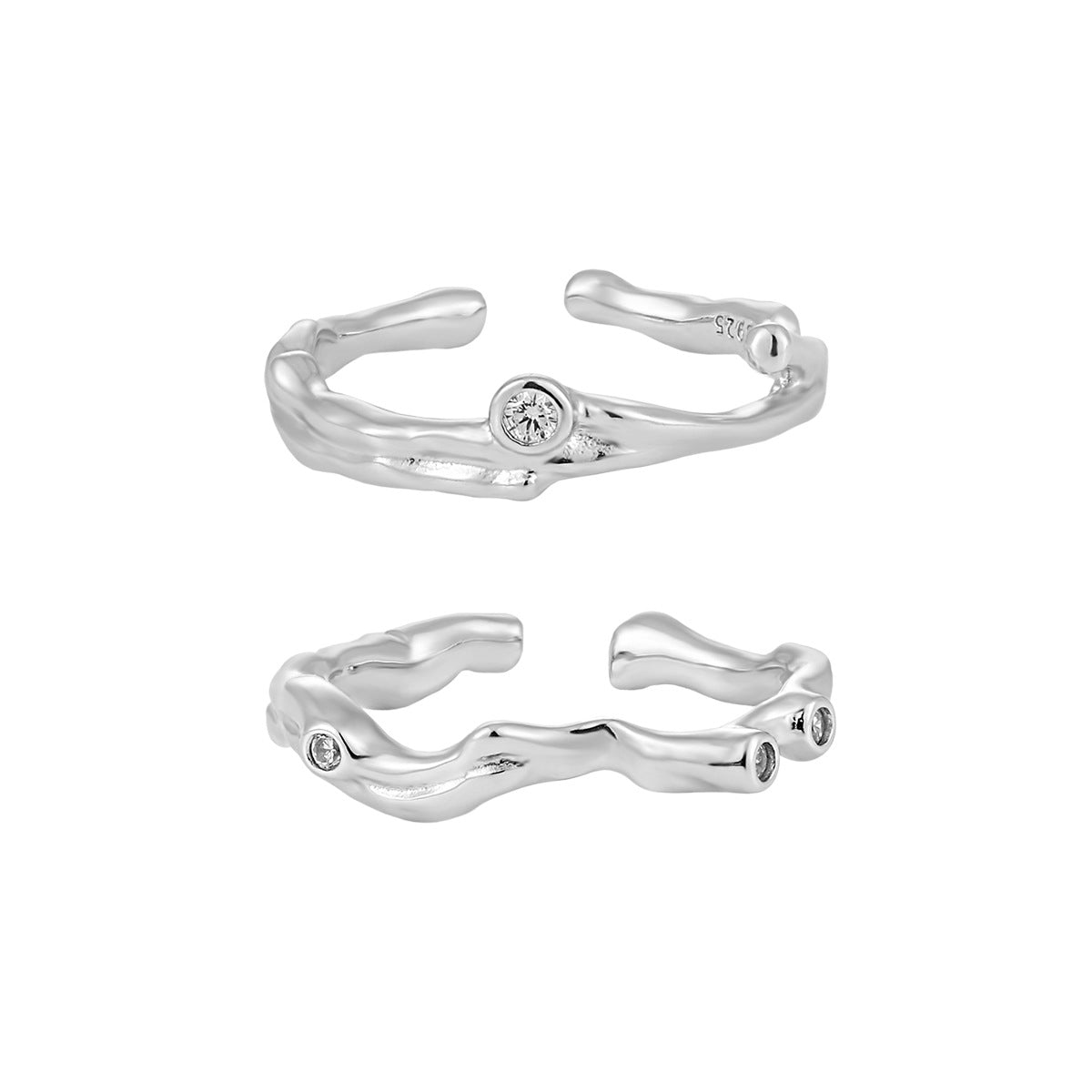 Modern Irregular CZ Branch 925 Sterling Silver Adjustable Ring