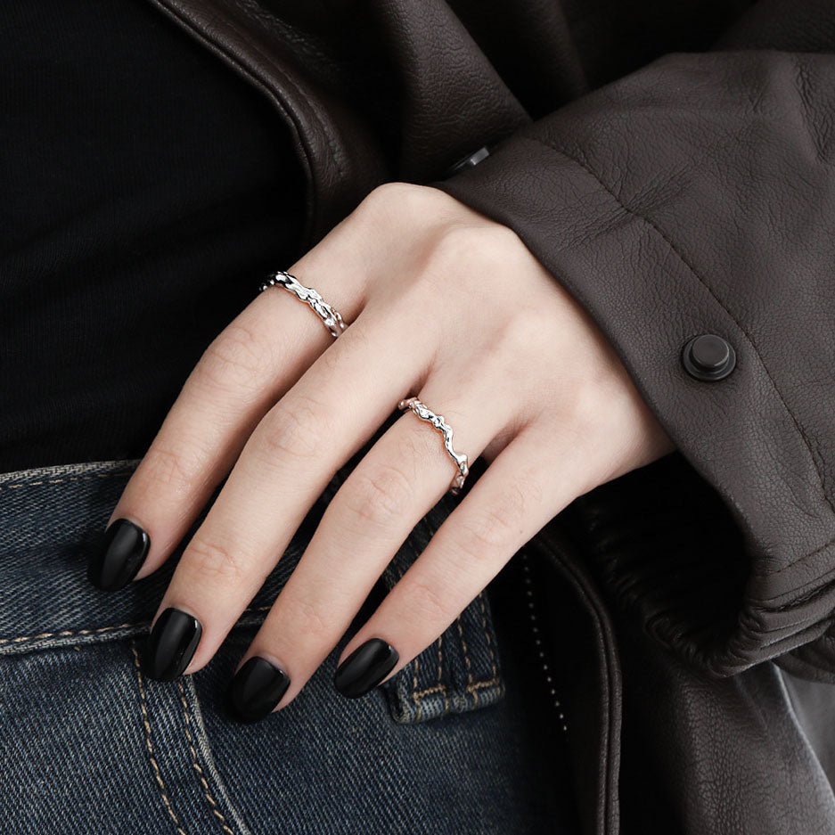 Fashion 925 Sterling Silver Adjustable Irregular Stacker Ring