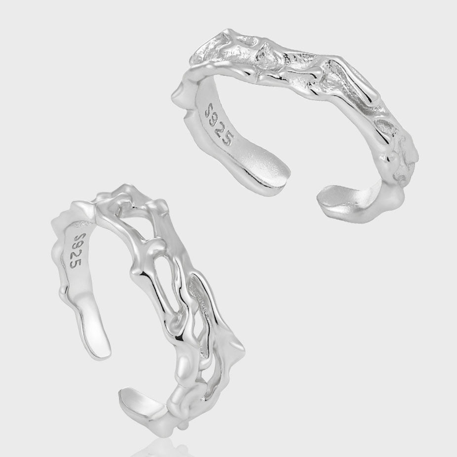 Party Irregular Flowing Lavas 925 Sterling Silver Hollow Adjustable Ring