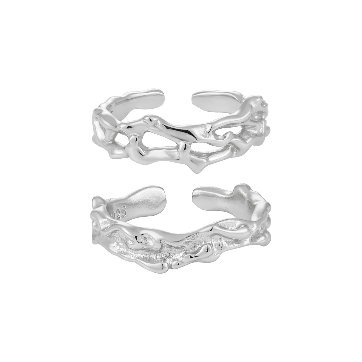 Party Irregular Flowing Lavas 925 Sterling Silver Hollow Adjustable Ring