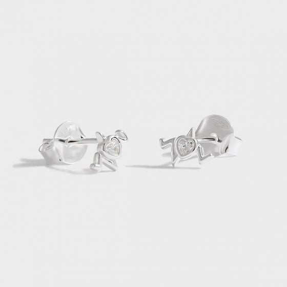 Anniversary White CZ Heart Electrocardiogram 925 Sterling Silver Stud Earrings