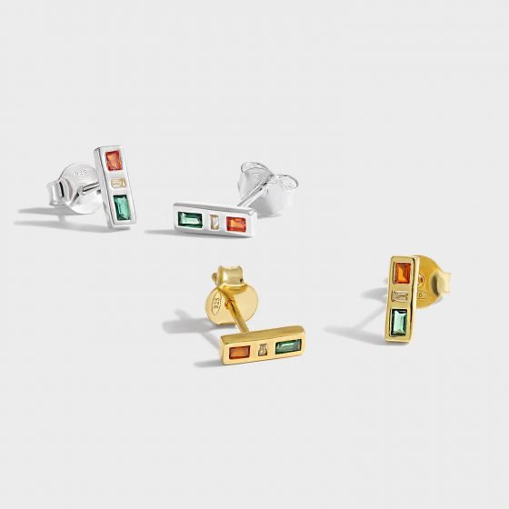 New Green Red Yellow CZ Traffic Light  925 Sterling Silver Stud Earrings