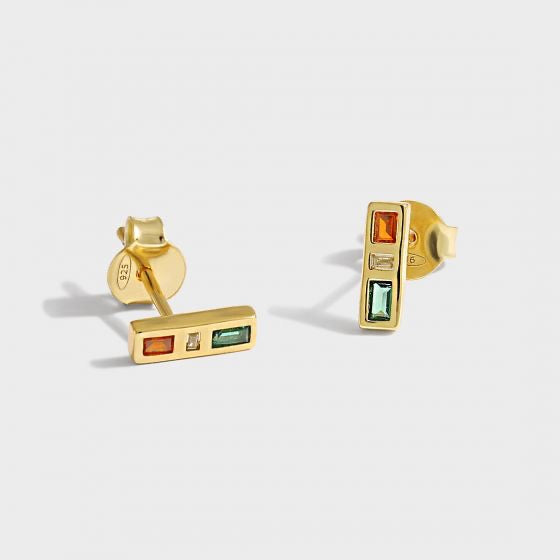 New Green Red Yellow CZ Traffic Light  925 Sterling Silver Stud Earrings