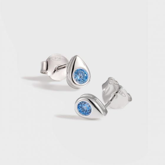 Cute Mini Blue CZ Waterdrop 925 Sterling Silver Stud Earrings