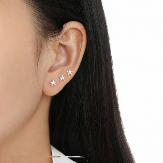 Cute Mini Beads Star 925 Sterling Silver Stud Earrings