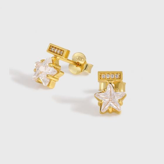 Cute Mini CZ Shining Star 925 Sterling Silver Stud Earrings