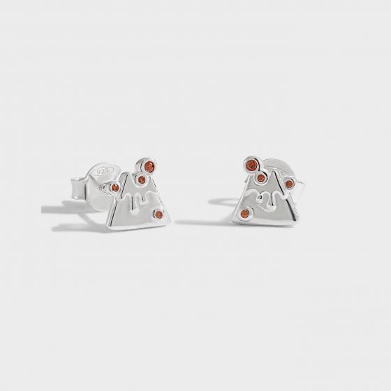 Cute Red CZ Melted Cheese 925 Sterling Silver Stud Earrings