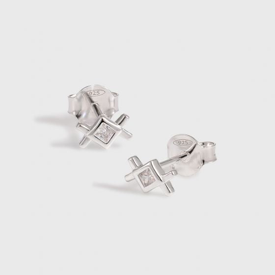 Geometry White CZ Rhombus 925 Sterling Silver Stud Earrings