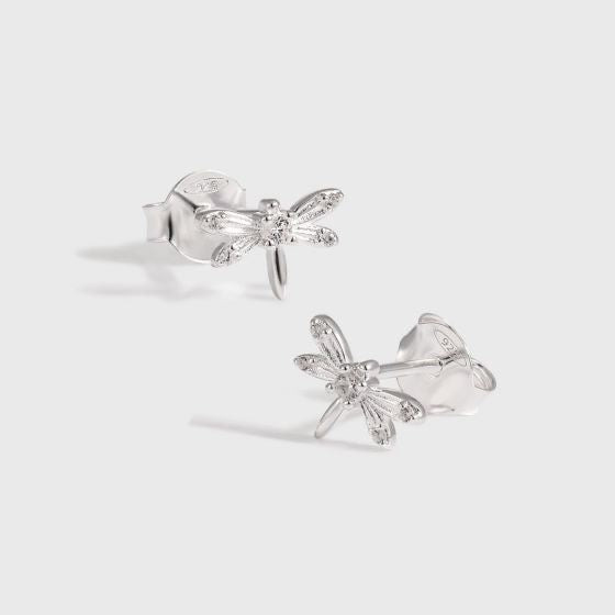 Holiday Flying CZ Dragonfly 925 Sterling Silver Stud Earrings