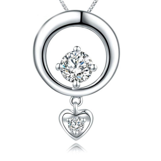 Fashion Elegant Simple Circle CZ/Moissanite Heart 925 Sterling Silver Pendant