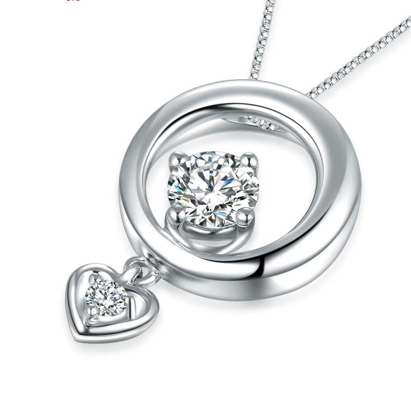 Fashion Elegant Simple Circle CZ/Moissanite Heart 925 Sterling Silver Pendant