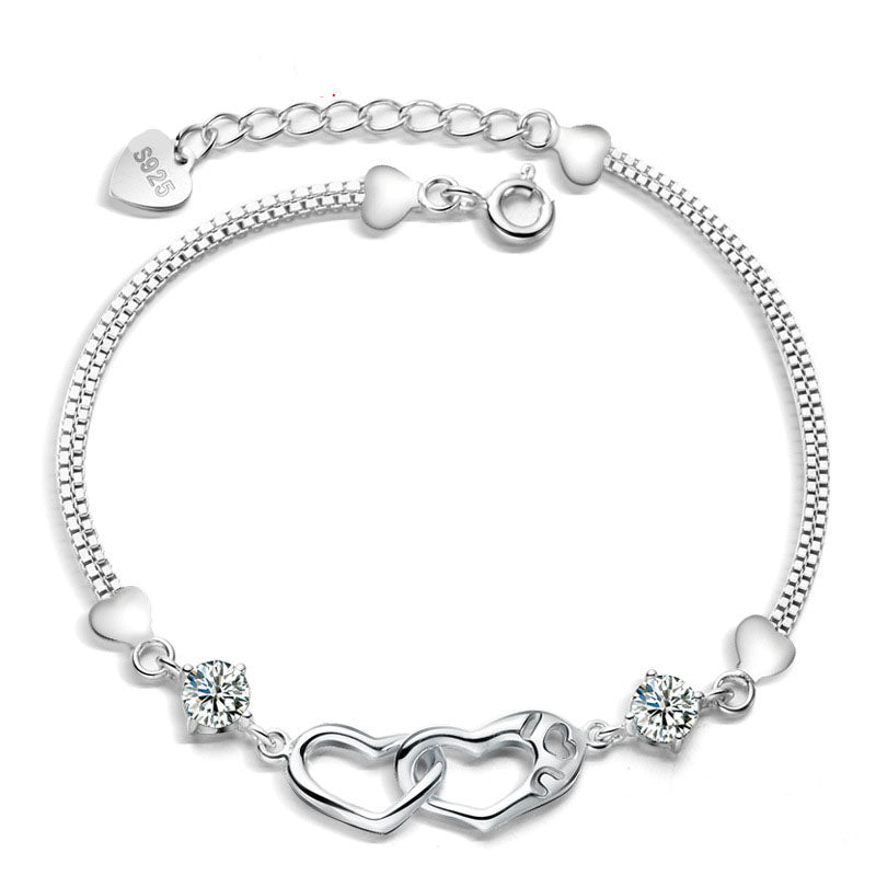 Two Hearts 0.5ct CZ/Moissanite 925 Sterling Silver Bracelet